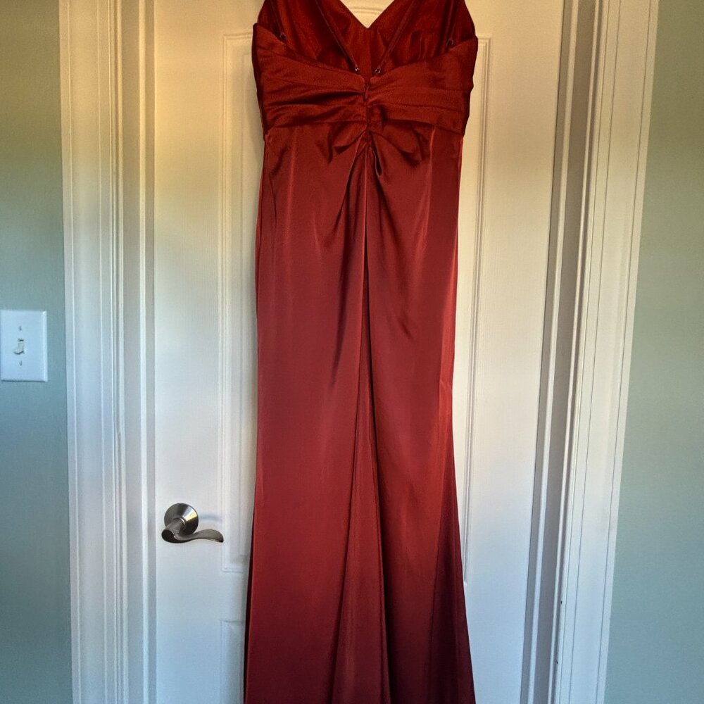Azazie Aqua Stretch Satin Dress in Terracotta A10